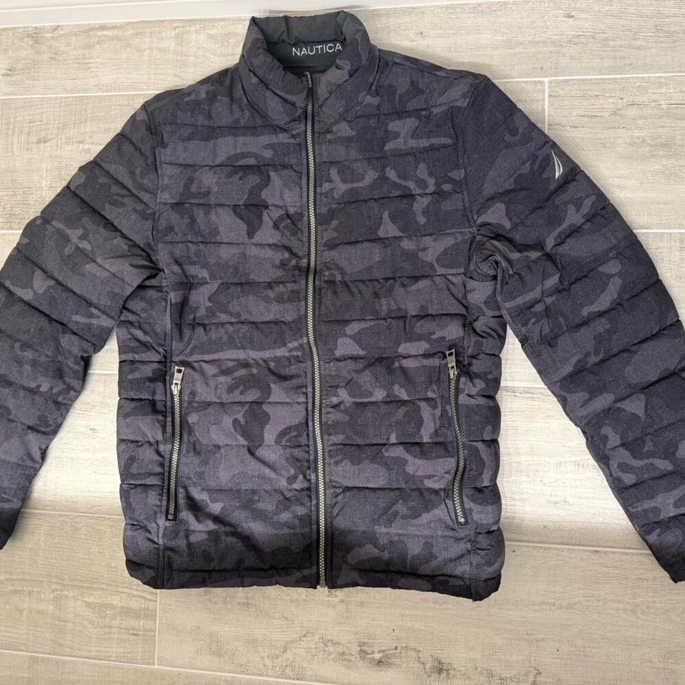 Black Nautica puffer jacket reversible